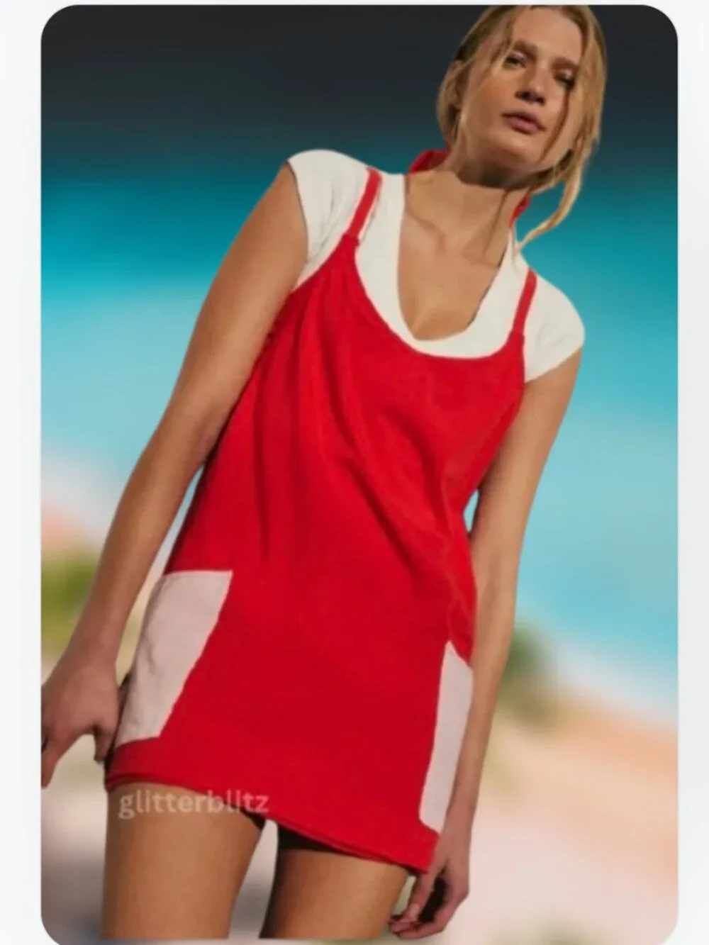 Free People Hot Shot Mini Dress ❤️ Flame Pink Combo Colorblock - NWT